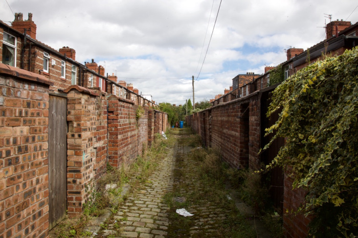 Back alley between streets in Moss Side